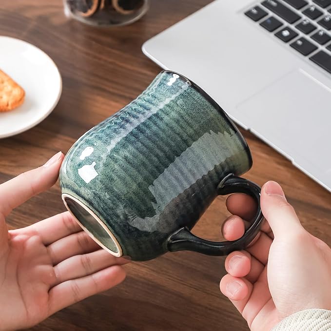 21 oz Large Ceramic Coffee Mugs, Pottery Mug Handmade, Ceramic Tea Cups with Handle for Office and Home, Dishwasher and Microwave Safe (Light Green)