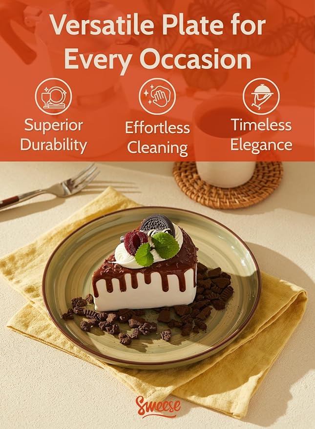 Sweese 7.4 Inch Porcelain Dessert Plates, Round Salad/Appetizer Plate Set, Microwave Dishwasher Safe, Green, 6-Pack