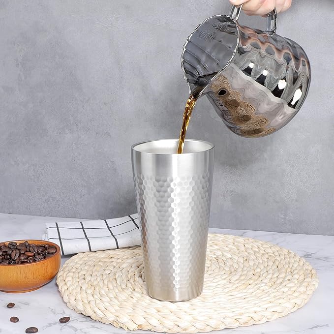 Beasea Stainless Steel Cups 19 oz, 6 Pack Large 18.6oz 550ml Stainless Steel Drinking Cups Water Tumbler Stackable Double Wall Insulated Individual Metal Pint Glasses Tin for Home Party Camping