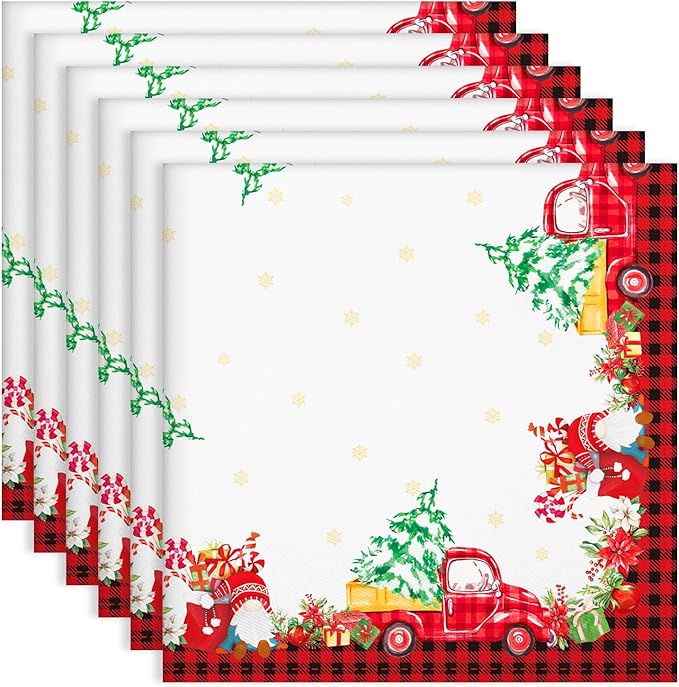 Christmas Gnomes Napkins, 18×18 Inch Christmas Tree Dinner Cloth Napkins Set of 6, Washable Cotton Soft Absorbent Square Napkins for Dining Kitchen Party Wedding Decoration