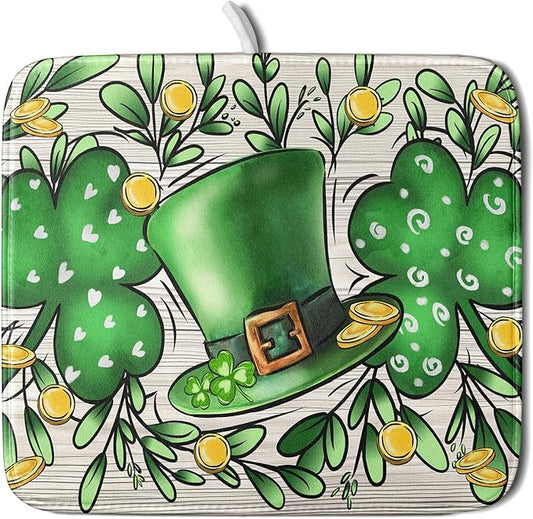 St Patrick's Day Shamrock Dish Drying Mat 16x18 inch Eucalyptus Leaves Dishes Pad Dish Drainer Mats Absorbent Fast Dry Kitchen Accessories