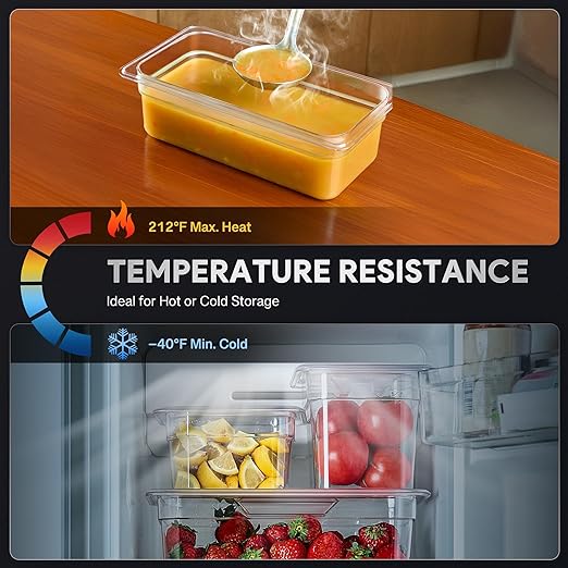 WILPREP 6 Pack Plastic Food Pans with Lids, 1/3 Size 4 in Deep Clear Food Storage Containers, 4.2 qt Stackable Polycarbonate Commercial Hotel Pans for Fruits Vegetables Beans Corns, NSF Listed