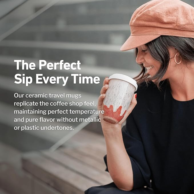 Travel Mugs - Ceramic Tumbler With Lid – Ceramic Travel Mug To Go Cup – Microwave & Dishwasher Safe Ceramic Coffee Tumbler - Gifts For Women Men Him Her – 12oz – Jupiter