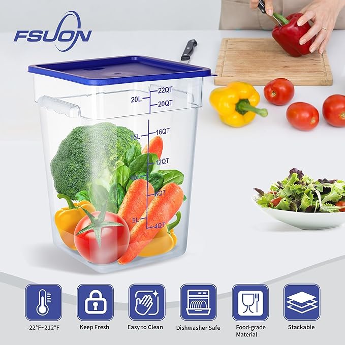 4 Pack Clear Food Storage Containers with Lids and Handles Polycarbonate Square Commercial Food Containers, NSF (22Qt)