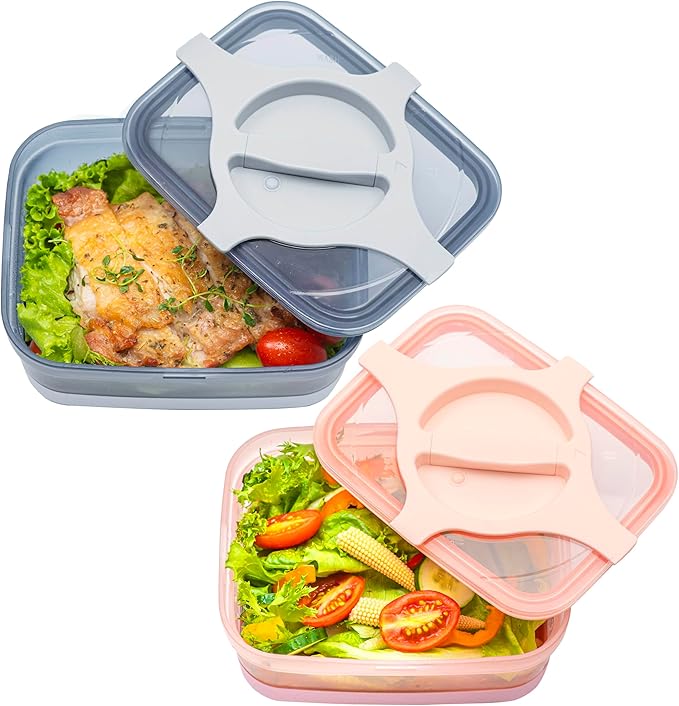Bento Lunch Box Pack of 2– Leakproof Salad and Meal Prep 3 Cups 25.5oz Container Twistlock Lid Reusable Microwave and Dishwasher Safe BPA-Free For Work and On-the-Go