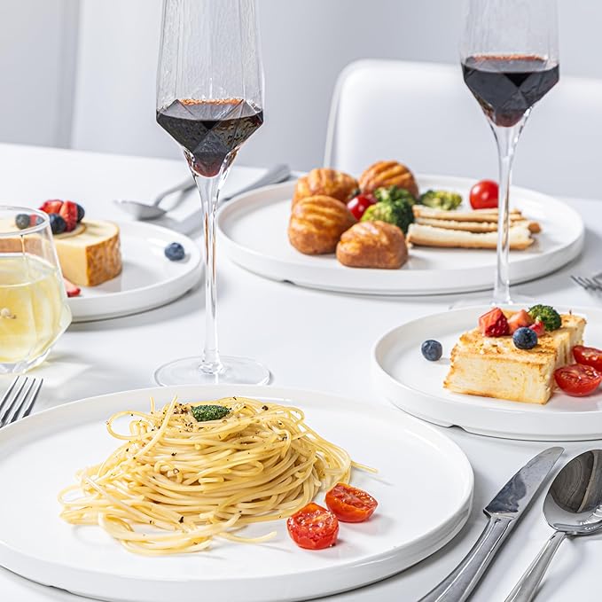 12 Pcs White Dinnerware Set for 4, Porcelain Kitchen Plates and Bowls Set, Ceramic Chip and Scratch Resistant Dishs Set - Dishwasher & Microwave Safe, QOMO-1996