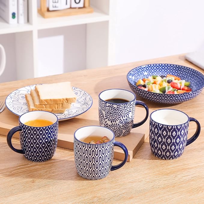 Selamica 10 oz Coffee Mugs Set of 6 with Handle, Coffee Cups Ceramic for Cappuccino Latte Cocoa Milk Tea, Dishwasher Microwave Safe, Vintage Blue