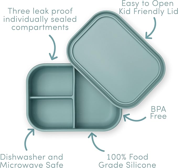 Ullabelle Leak Proof Bento Box Food-Grade Silicone Bento, BPA, Phthalate, Lead, & PVC Free - Bento Lunch Box for Daycare, Kids, & Adults - Leak Resistant Sets With Lids Snack Box Container (Blue)