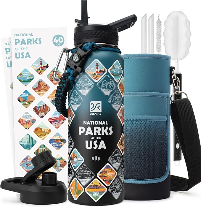 40 oz Insulated Water Bottle | Thickened Stainless Steel Vacuum Metal | Portable Sports Water Jug for Gym and Hiking with Straw, Carrier Bag, Handle Strap | BPA-Free 40 oz