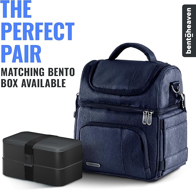 Bentoheaven Lunch Bag & Lunch Box for Men and Women - Premium Materials, Extra Large Capacity (24 Cans) Double Deck - Leakproof Insulated Soft Large Adult Lunch Cooler Bag for Work, Travel (15L,Blue)