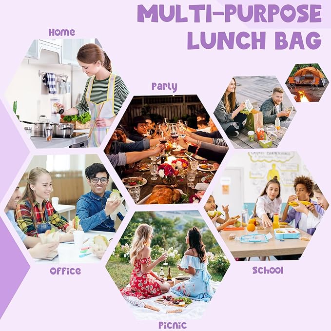 Bluboon Lunch Bag for Women Men Cute Corduroy Lunch Tote Bags Reusable Insulated Lunch Box Large Capacity Reusable Insulated Cooler for Work Picnic or Travel (Corduroy checkered purple)