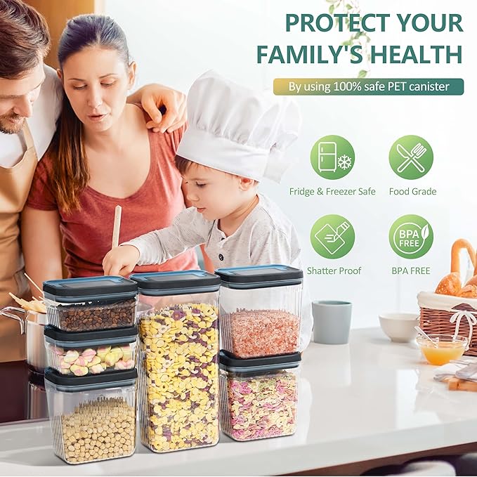 2 PACK Food Storage Containers with Airtight Lids, 112oz Tall Kitchen Food Container, BPA Free, Dry Food Storage for Pasta, Spaghetti, Cereal, Flour Pantry Organization, Navy