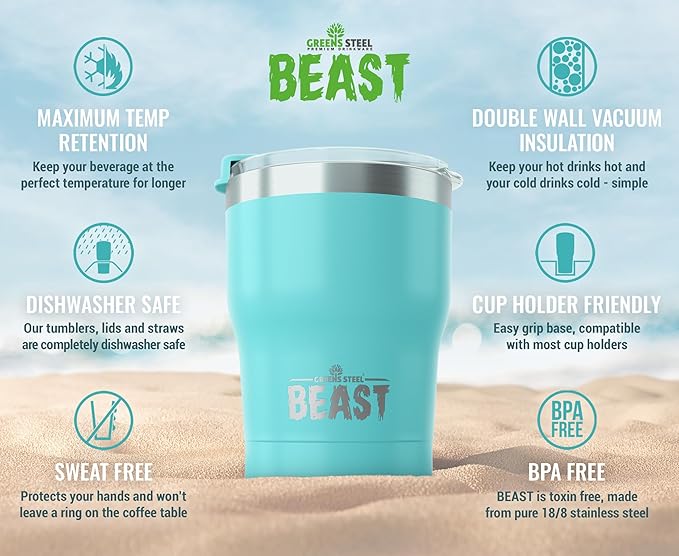 Beast 10 oz Tumbler Stainless Steel Vacuum Insulated Coffee Ice Cup Double Wall Travel Flask (Aquamarine Blue)