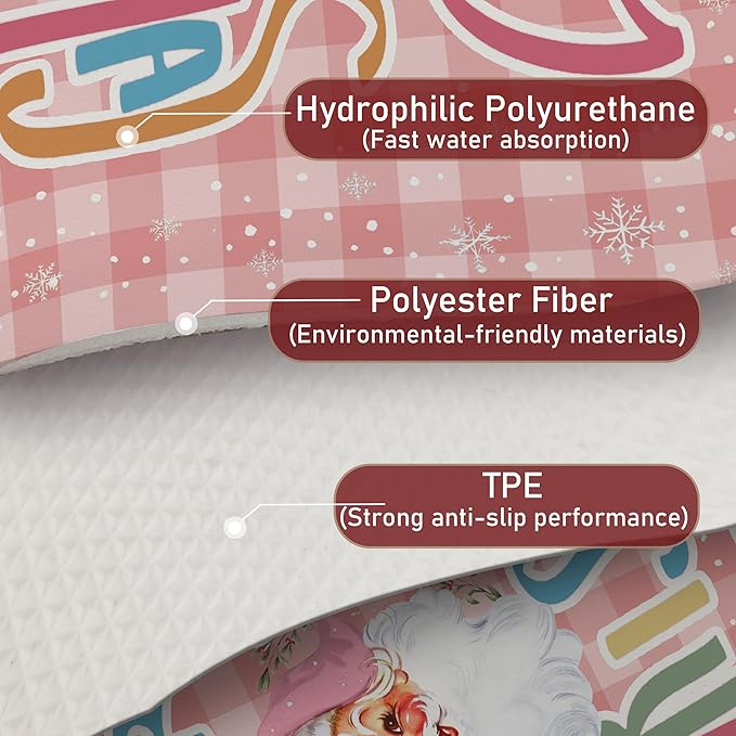 Pink Plaid Christmas Santa Dish Drying Mat, Winter Merry Christmas Coffee Bar Mat for Countertops, Preppy Santa Xmas Absorbent Dish Drying Mats for Kitchen Counter Coffee Maker, 16x24 Inch