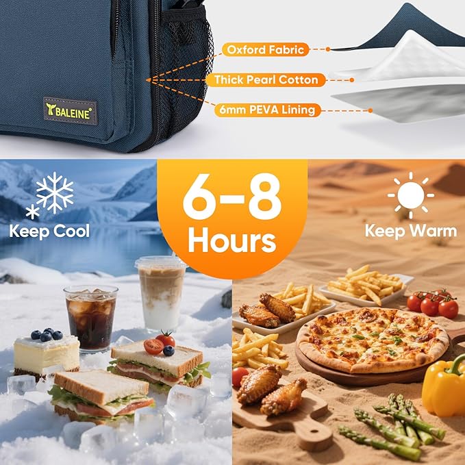 BALEINE Insulated Lunch Bag for Men Women, Leakproof Cooler Bag with Adjustable Shoulder Strap for Work Picnic, Lunch Box for Women Men (Small, Blue)