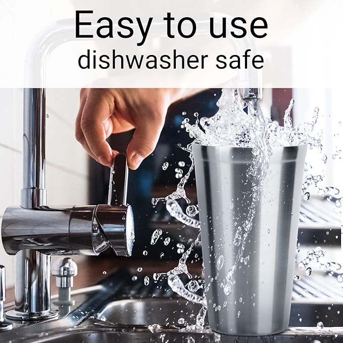 Beasea Stainless Steel Cups 16 oz, 4 Pack Stainless Steel Tumbler Stackable Double Wall Vacuum Insulated Metal Drinking Glasses for Home Restaurant Ofiice Party Camping