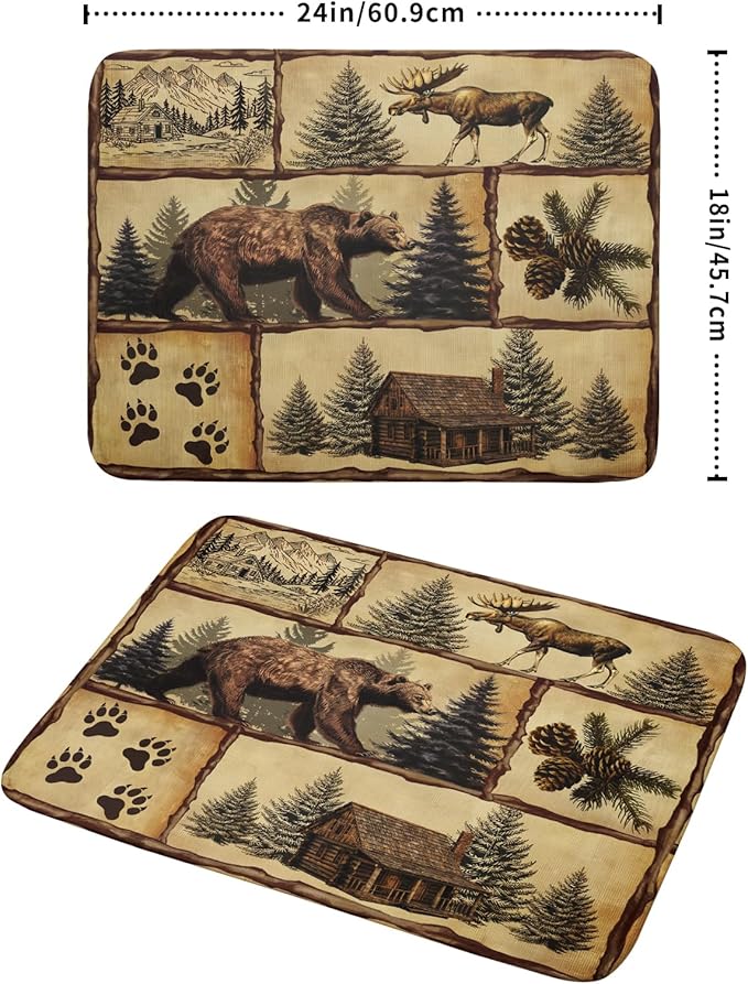 Vintage Bear Moose Dish Drying Mat 18x24 Inch Country Cabin Absorbent Dish Draining Mat Heat Resistant Drying Pad for Counter Sink Home