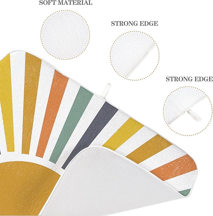 Summer Dish Drying Mats 18x24 Inch Rainbow Sun Stripes Yellow Sunshine Decorative Drying Mats Outdoor Boho Farmhouse Kitchen Decor Coffee Bar Mat for Kitchen Dining Room Decor