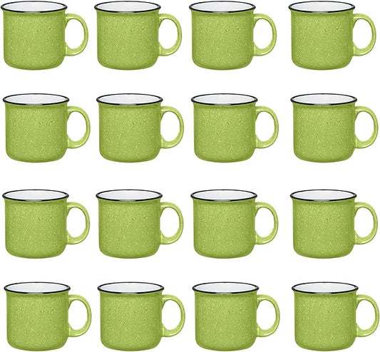 Set of 16 Ceramic Campfire Mugs – 15 Oz, Lime – Coffee & Tea Cups for Home, Work, Travel, Camping – Customizable, Great for DIY, Events, Companies