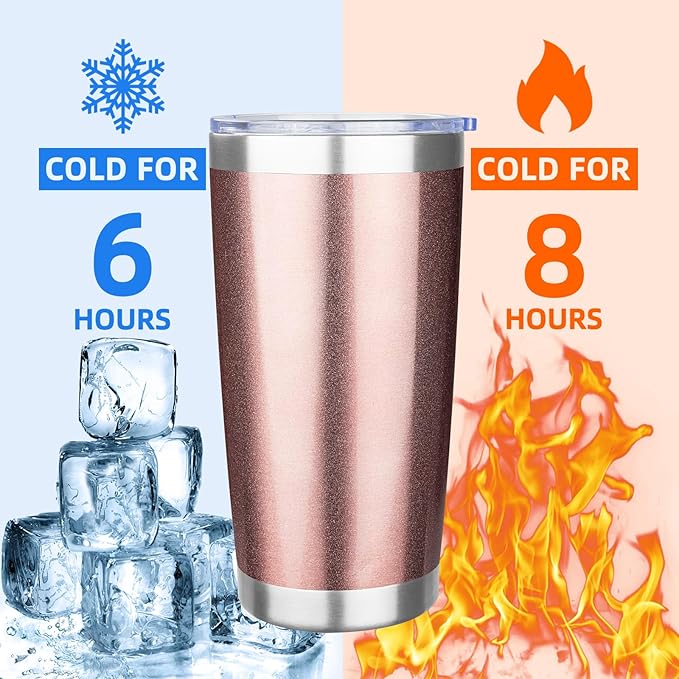 20oz Tumbler with Lid Stainless Steel Insulated Tumblers Travel Coffee Tumbler Bulk Double Wall Vacuum Insulated Water Cup Christmas Gifts for Women Men Her Him Home Office (Rose Gold, 1pack)