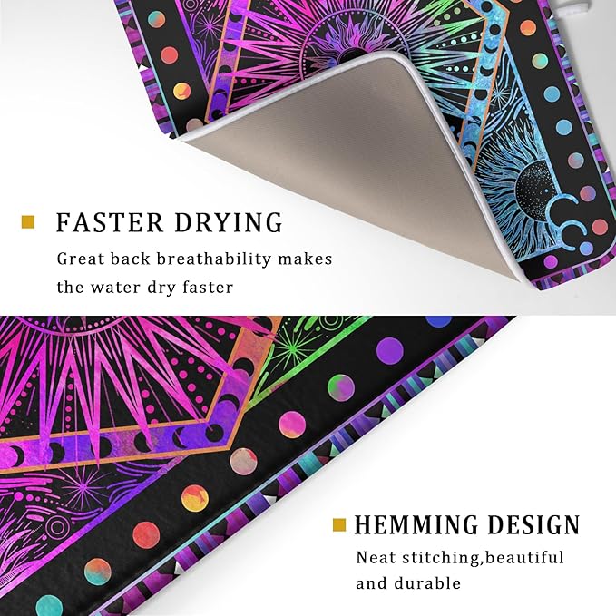 Purple Absorbent Dish Drying Mat Sun and Moon Microfiber Drying Pad for Kitchen Counter Decor Large