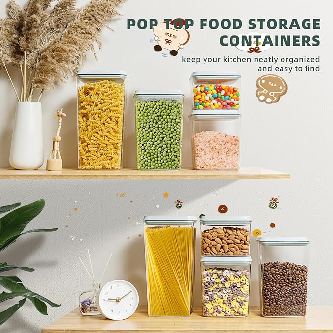 Pop Top Food Storage Containers - 8 Pack BPA-Free Pantry Organizers with Airtight Lids, Food-Grade with Measurement Marks