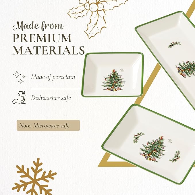 Spode Christmas Tree 3-Piece Dessert Trays, Serveware - Holiday Dinnerware & Decorative Tray, Holiday Winter Serving for All Parties & Occasions - for Snacks, Appetizers, Cookies