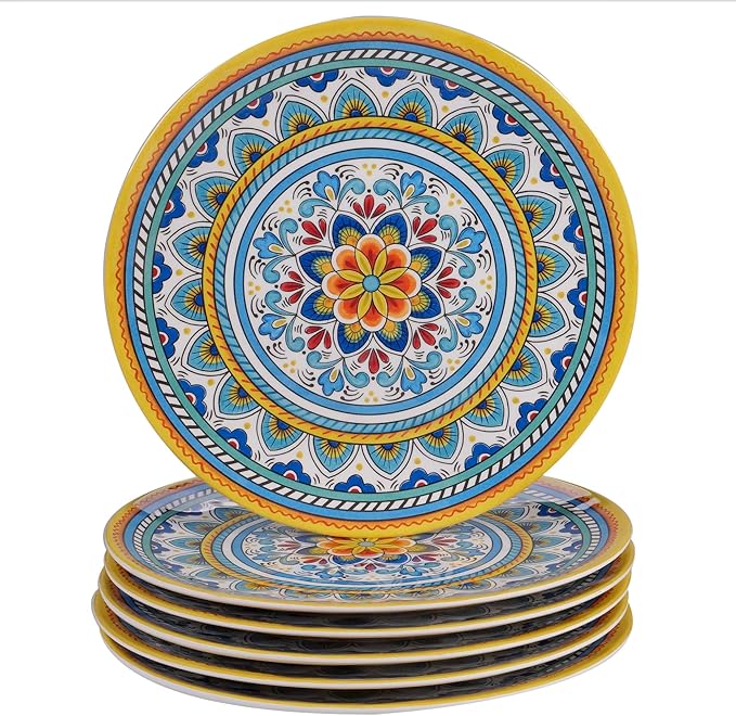 Certified International Portofino 11" Melamine Dinner Plate, Multi Colored, Large, Set of 6