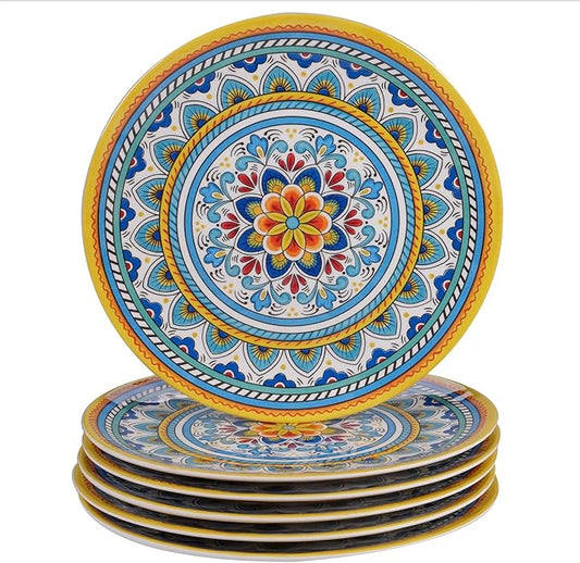 Certified International Portofino 11" Melamine Dinner Plate, Multi Colored, Large, Set of 6