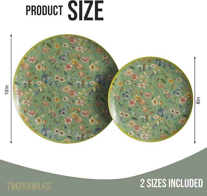 Trendables Heavy Duty Paper Plates Set For 16 Guests - 16 Each Of 8-inch And 10-inch Disposable Plates For Party - Fancy 32 Piece Dinnerware Set For All Occasions | Floral Design, Bouyant