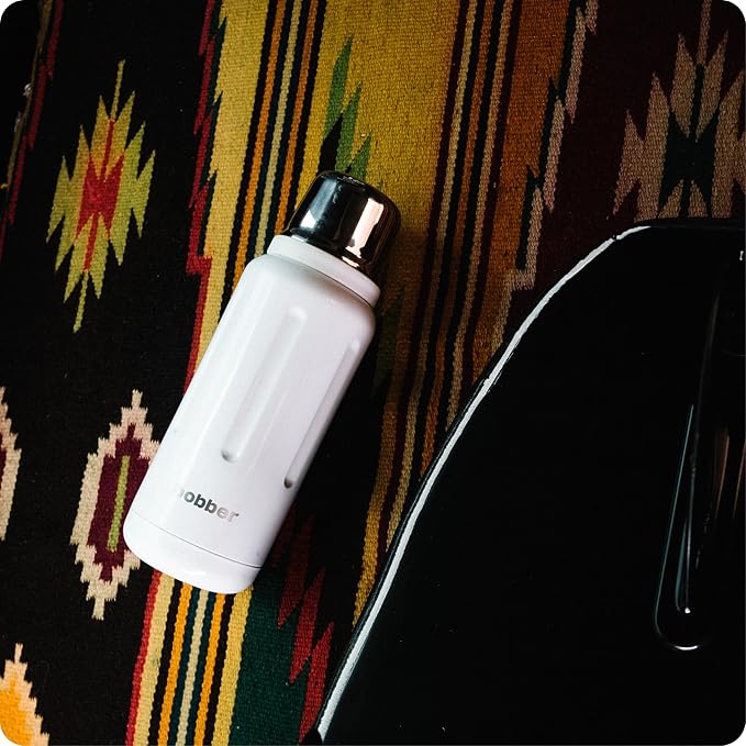 BOBBER 34 oz Stainless Steel Travel Thermos for Hot and Cold Drinks – Dishwasher Safe Metal Water Bottle with Cup Lid – Keeps Hot for 48 Hours – BPA-Free, Vacuum Insulated (White)