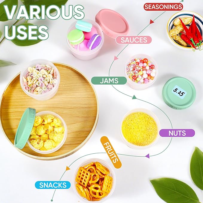 ASEVAT 6.8oz 6Pack Small Food Containers with Lids Salad Dressing Container Reuseable Snack Container Plastic Jar Freezer Storage Jars, Leakproof/Microwave/Dishwasher Safe