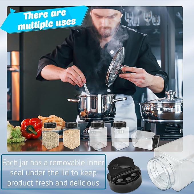 20 Pack 9 oz Plastic Spice Jars with Black Cap Clear Empty Square Plastic Spice Bottle Large Empty Seasoning Containers for Storing Spice Seasoning Powders
