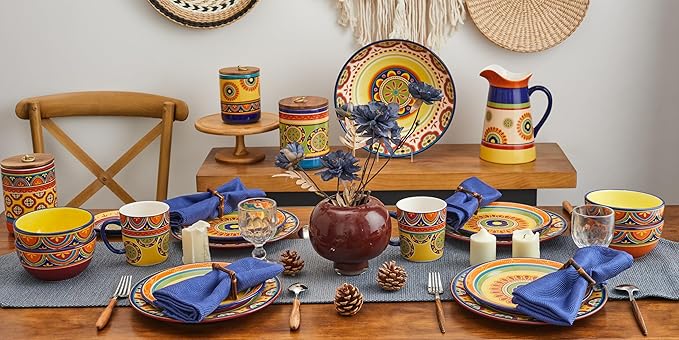 Bico Tunisian Salad Plates Set of 4, 8.75 Inch Ceramic Dessert Plates for Salad, Appetizer, Side Dishes, Microwave and Dishwasher Safe, Gift for Housewarming and Thanksgiving