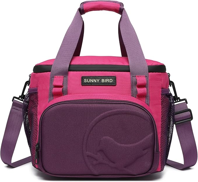 SUNNY BIRD 12L Large Insulated Lunch Bag, Leakproof and Foldable Lunch Cooler Box for Women Adult and Men, Fits 18 Cans (Purple)