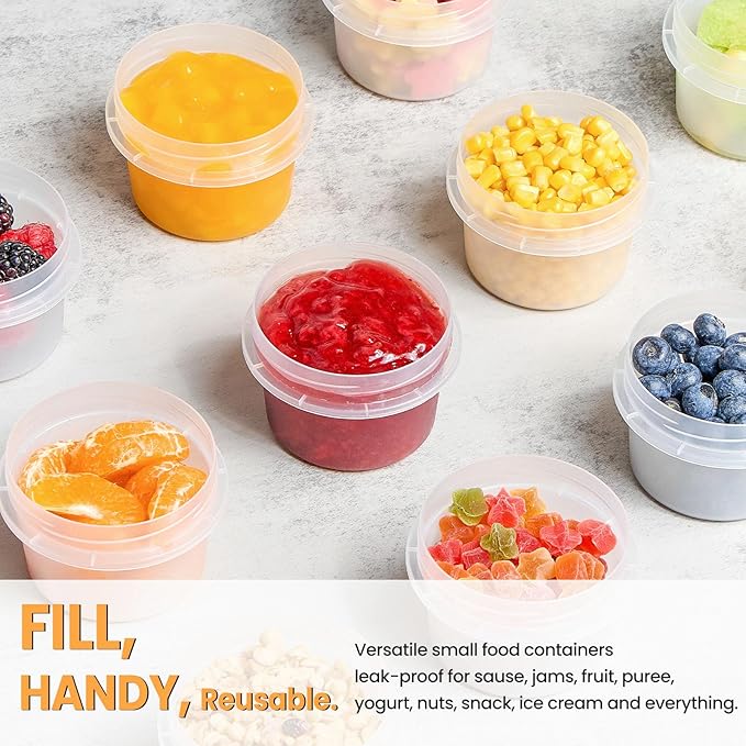 TUZAZO 8 Oz Food Storage Containers with Screw Lids, 12-Count Reusable Small Freezer Plastic Containers for Portion and Meal Prep | Microwave-, Freezer-, Dishwasher-Safe | BPA Free