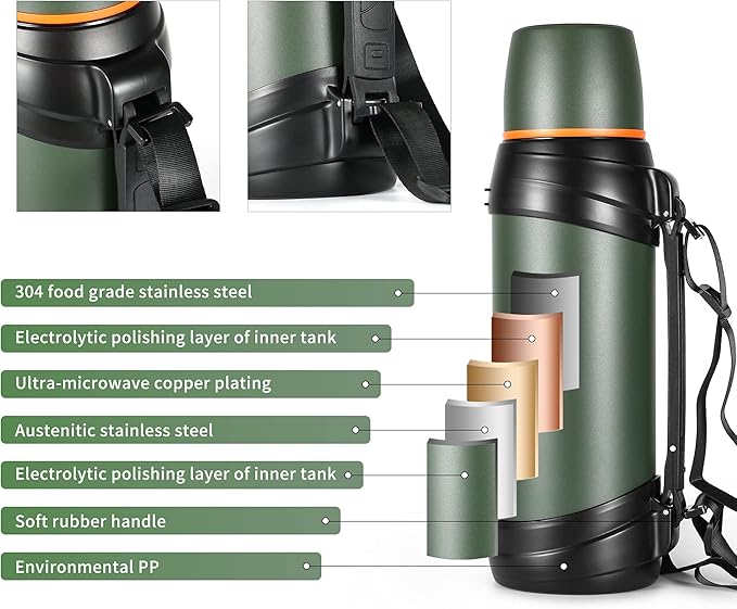 85oz Large Coffee Thermoses for Travel - Insulated Water Jug Classic Vacuum Bottle with Plastic Cup - Stainless Steel Thermos for Hiking Fishing