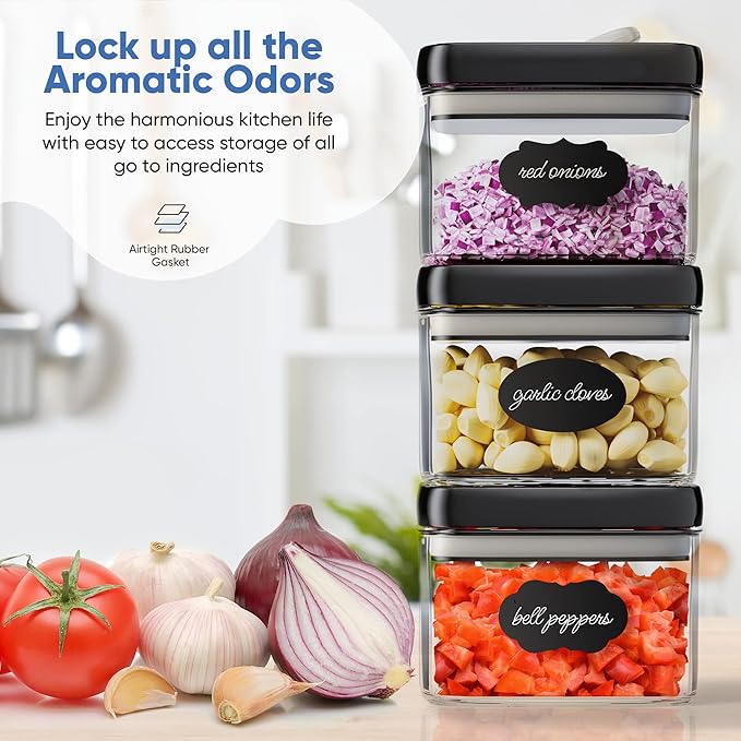 Chef's Path Airtight Food Storage Containers with Improved Lids, Set of 6, 1L Kitchen and Pantry Canisters for Coffee, Spices, and Dry Food, Includes Labels and Marker - Transparent, All Same Size