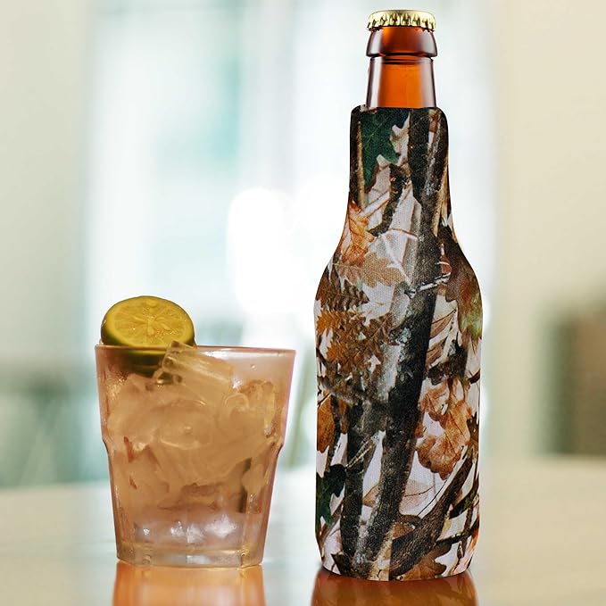 10 Neoprene Zippered Beer Bottle Coolies Pack - Sharkskin Rubber Bottom - Camo3