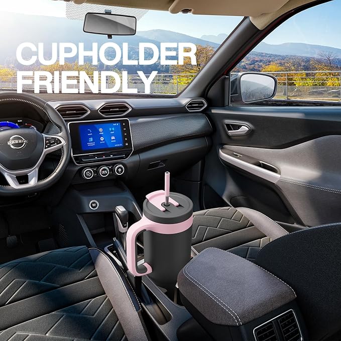 40 oz Tumbler with Handle, 2-in-1 Straw and Sip Lid, Leakproof, Dishwasher Safe, Insulated Stainless Steel Travel Coffee Mug, Keeps Cold for 34 Hours, Fits in Car Cup Holder (Midnight)