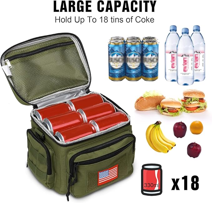 ATRIPACK Lunch Box for Men, Tactical Lunch Bag MOLLE Webbing Leakproof Insulated Large Lunch Cooler Women Adult Meal with Adjustable Shoulder Strap Durable Lunch Pail (Green)