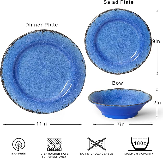 LEHAHA 12 Piece Melamine Dinnerware Set BPA Free Farmhouse Outdoor Dishes Set for 4, A Light Weight and Unbreakable Rustic Plate Bowl Set for Patio, RV and Camping