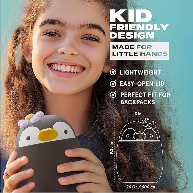 Bestie Foodie Kids Insulated Food Jar – Cute Character Lunch Container for Children, BPA-Free Stainless Steel, Leakproof & Vacuum Sealed, Keeps Food Hot or Cold, Easy to Clean, 16oz