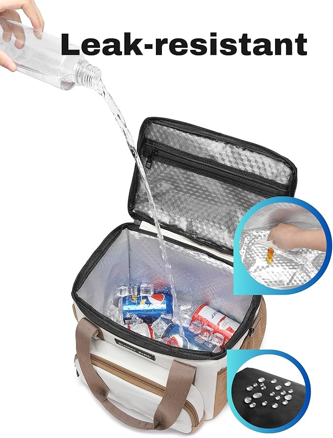 SUNNY BIRD 12L Large Insulated Lunch Bag, Leakproof and Foldable Lunch Cooler Box for Women Adult and Men, Fits 18 Cans (Ivory White 01)