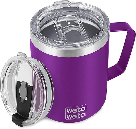 WETOWETO 14 oz Coffee Mug, Vacuum Insulated Camping Mug with Lid, Double Wall Stainless Steel Travel Tumbler Cup, Coffee Mugs Outdoor, Powder Coated Purple