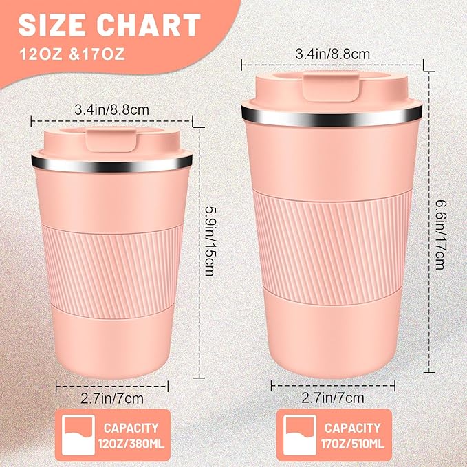 Insulated Coffee Tumblers with Flip Lid 12oz / 17oz, Stainless Steel Travel Coffee Mug Leak Proof, Vacuum Insulated Coffee Mug Reusable Cup, Keeps Cold and Hot for Coffee Tea