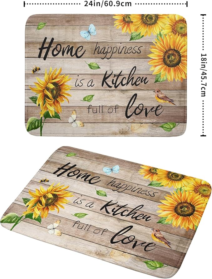 Sunflower Floral Dish Drying Mat for Kitchen Countertop 18x24 inch Rustic Wood Washable Microfiber Absorbent Dishes Drainer Rack Pad