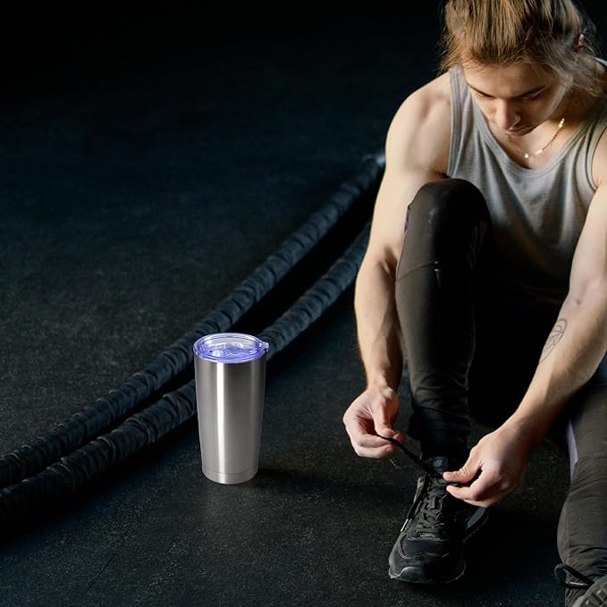 20 oz Tumbler with lid Double Wall Vacuum Insulated Tumblers Stainless Steel Coffee Mug Travel Coffee Tumbler Powder Coated Tumbler Cup Keep Hot&Cold - (Stainless 12 Pack)