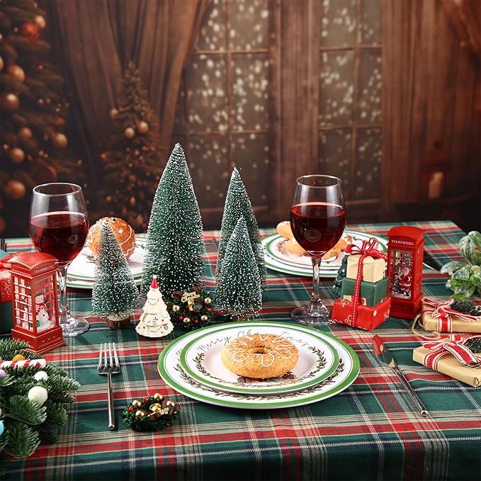 6 Pcs Christmas Dinner Plates Xmas Tree Melamine Dinnerware Green Plates Xmas Wreath Dishes Holiday Tableware for Dessert Salad Appetizer Birthday Party(Christmas Tree,8 Inches)