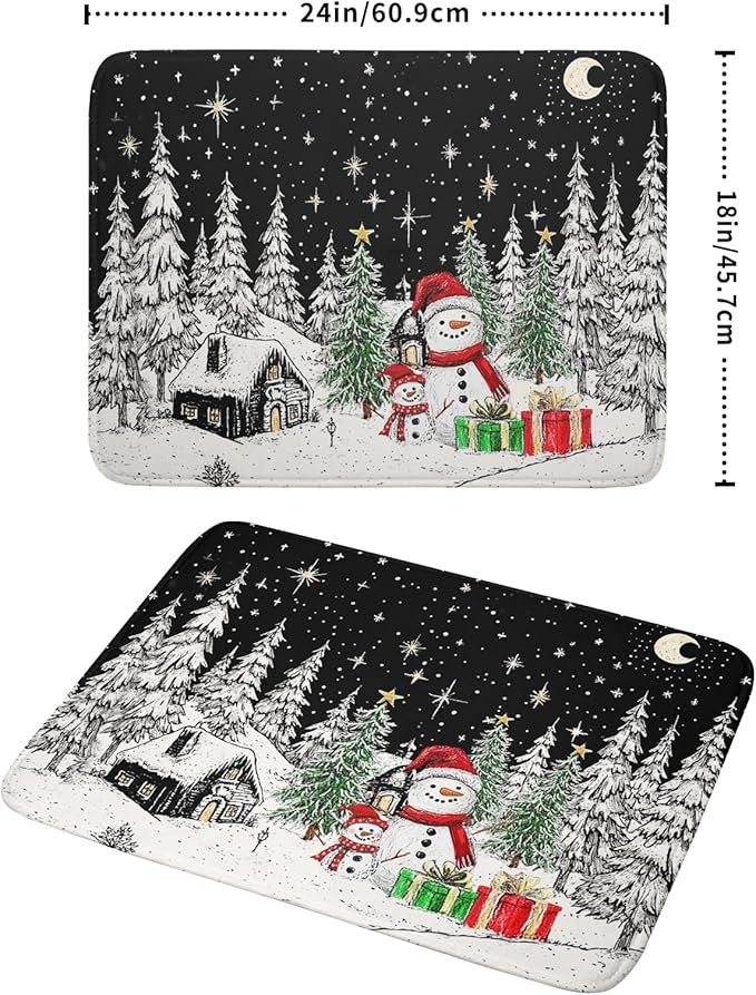 Winter Snowman Dish Drying Mat 24 X 18 in Black Microfiber Dish Pad Absorbent Holiday Kitchen Accessories